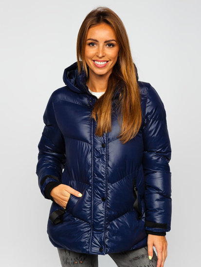 Chaqueta acolchada de invierno con capucha para mujer color azul oscuro Bolf 23065