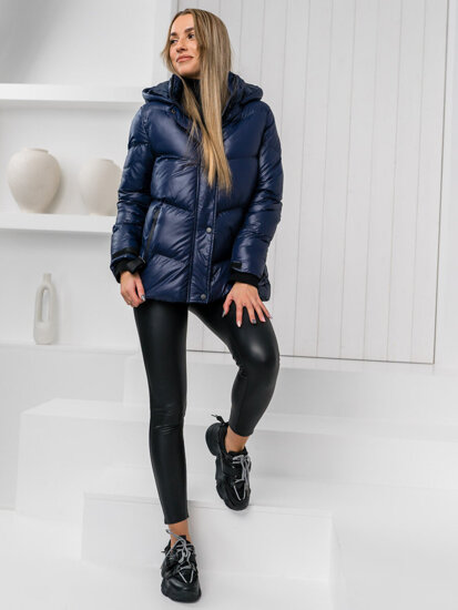 Chaqueta acolchada de invierno con capucha para mujer color azul oscuro Bolf 23065