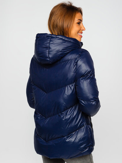 Chaqueta acolchada de invierno con capucha para mujer color azul oscuro Bolf 23065