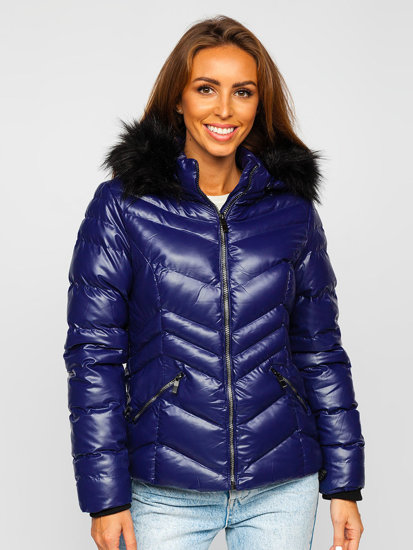 Chaqueta acolchada de invierno con capucha para mujer color azul oscuro Bolf 23068