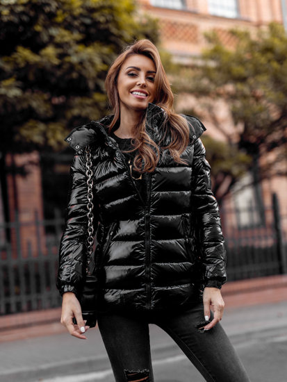 Chaqueta acolchada de invierno con capucha para mujer color negro Bolf B9583