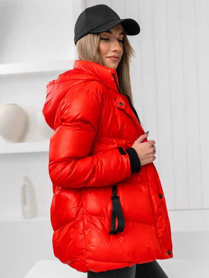 Chaqueta acolchada de invierno con capucha para mujer color rojo Bolf 23065