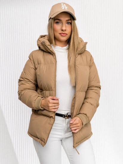 Chaqueta acolchada de invierno con capucha para mujer marrón Bolf 5M3169