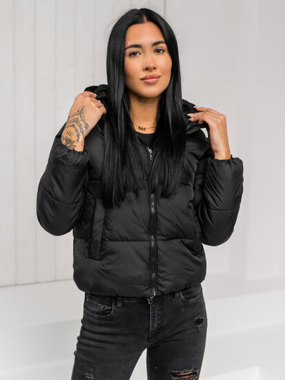 Chaqueta acolchada de invierno con capucha para mujer negro Bolf 16M9187