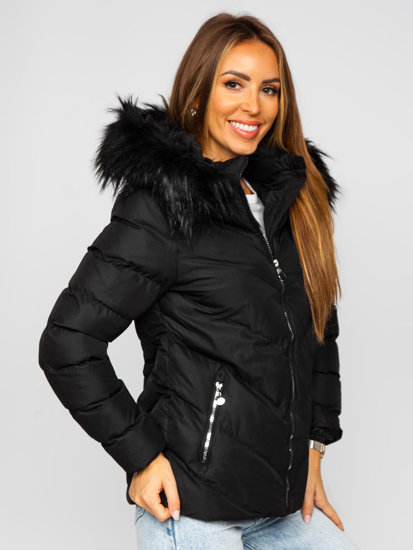 Chaqueta acolchada de invierno con capucha para mujer negro Bolf 5M727