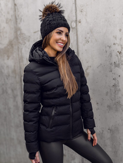 Chaqueta acolchada de invierno con capucha para mujer negro Bolf 5M769