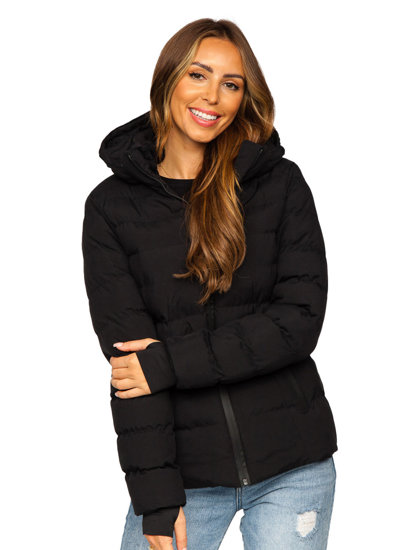 Chaqueta acolchada de invierno con capucha para mujer negro Bolf 5M769