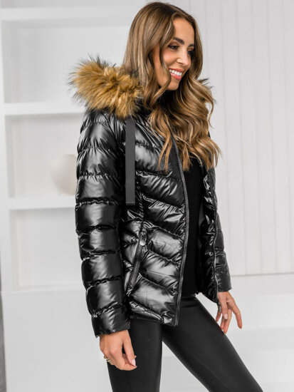 Chaqueta acolchada de invierno con capucha para mujer negro y marrón Bolf 5M3138