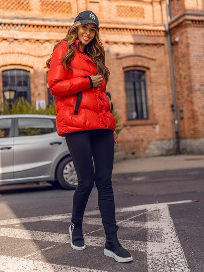 Chaqueta acolchada de invierno con capucha para mujer rojo Bolf 23065A