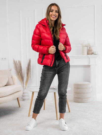 Chaqueta acolchada de invierno con capucha para mujer rojo Bolf 5M782