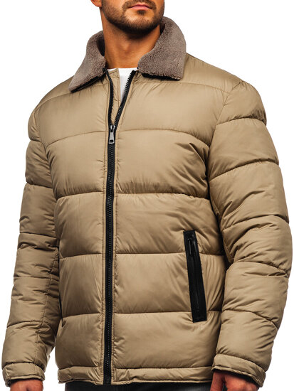 Chaqueta acolchada de invierno con pelo para hombre beige Bolf 31M5010