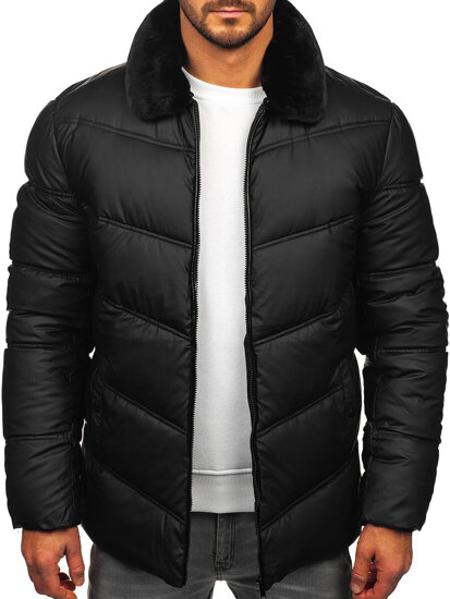 Chaqueta acolchada de invierno con pelo para hombre negro Bolf 31M5005