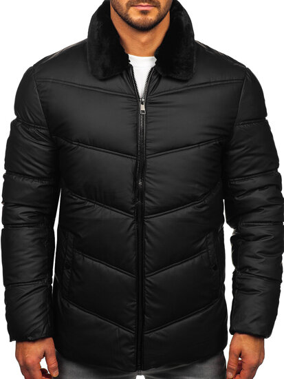 Chaqueta acolchada de invierno con pelo para hombre negro Bolf 31M5005