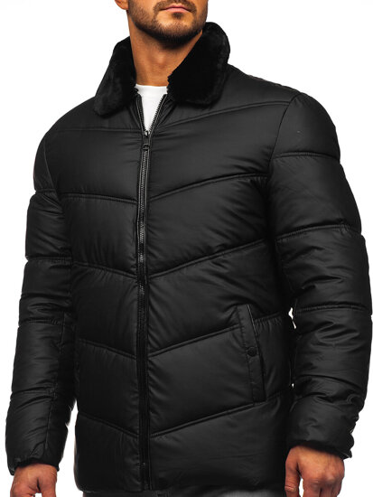 Chaqueta acolchada de invierno con pelo para hombre negro Bolf 31M5005