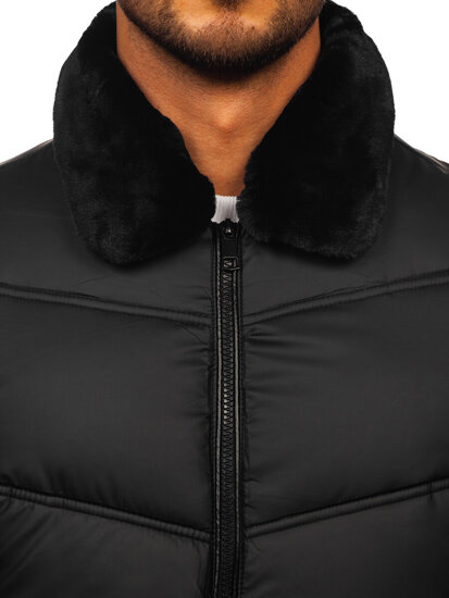 Chaqueta acolchada de invierno con pelo para hombre negro Bolf 31M5005