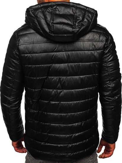 Chaqueta acolchada de invierno cuero para hombre negro Bolf 11Z8088