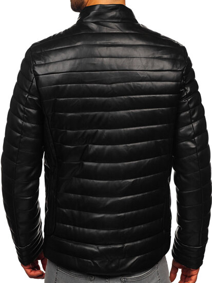 Chaqueta acolchada de invierno en cuero biker para hombre negro Bolf 11Z8186