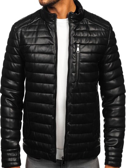 Chaqueta acolchada de invierno en cuero biker para hombre negro Bolf 11Z8186