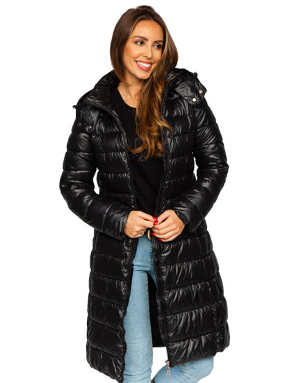 Chaqueta acolchada de invierno larga con capucha abrigo para mujer negro Bolf MB0276