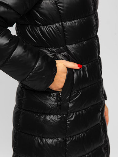 Chaqueta acolchada de invierno larga con capucha abrigo para mujer negro Bolf MB0276