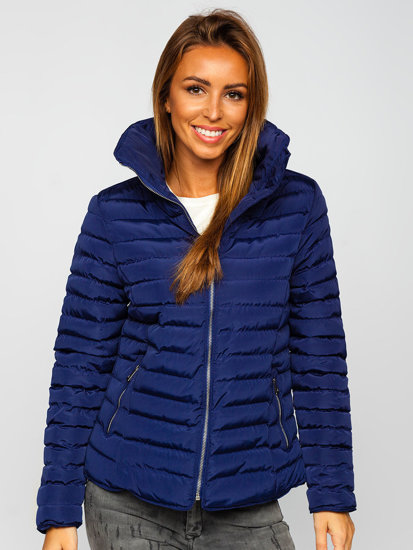 Chaqueta acolchada de invierno sin capucha para mujer color azul oscuro Bolf 23063