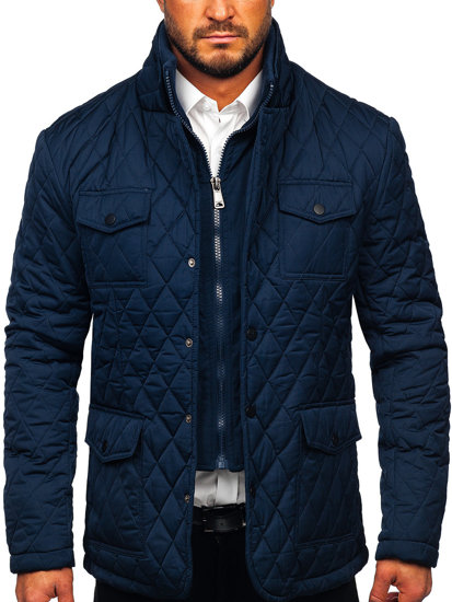 Chaqueta acolchada, elegante para hombre azul oscuro Bolf 802