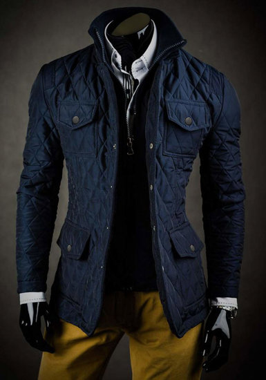 Chaqueta acolchada, elegante para hombre azul oscuro Bolf 802A