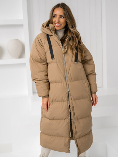 Chaqueta acolchada larga abrigo de invierno con capucha para mujer camel Bolf 5M3163