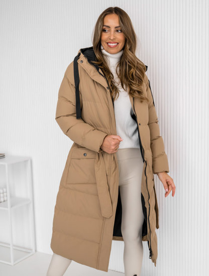 Chaqueta acolchada larga abrigo de invierno con capucha para mujer camel Bolf 5M3178