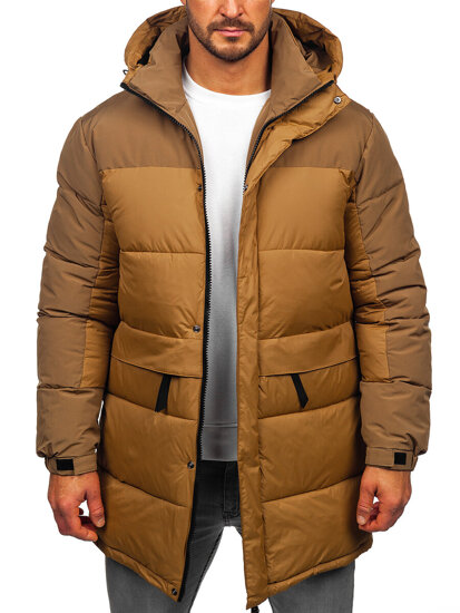 Chaqueta acolchada larga de invierno con capucha para hombre camel Bolf 31M5016