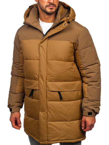 Chaqueta acolchada larga de invierno con capucha para hombre camel Bolf 31M5016