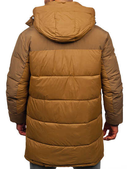 Chaqueta acolchada larga de invierno con capucha para hombre camel Bolf 31M5016