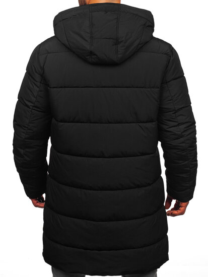 Chaqueta acolchada larga de invierno con capucha para hombre negro Bolf 22M329