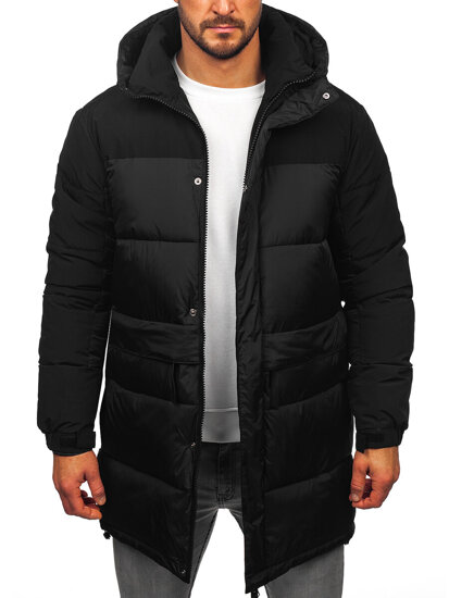 Chaqueta acolchada larga de invierno con capucha para hombre negro Bolf 31M5016