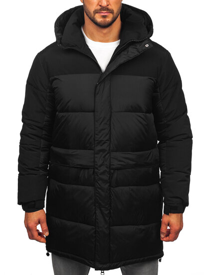 Chaqueta acolchada larga de invierno con capucha para hombre negro Bolf 31M5016