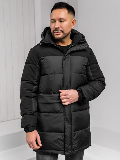 Chaqueta acolchada larga de invierno con capucha para hombre negro Bolf 31M5016A1