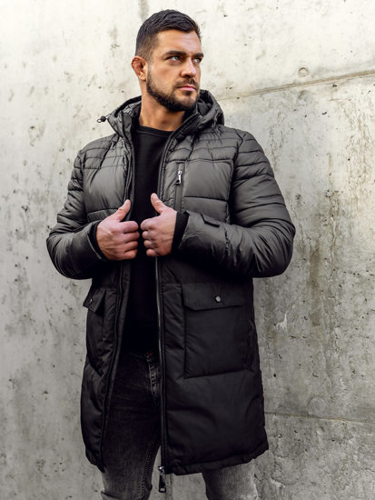 Chaqueta acolchada larga de invierno para hombre negro Bolf 22M62