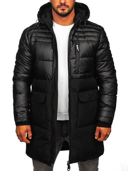 Chaqueta acolchada larga de invierno para hombre negro Bolf 22M62