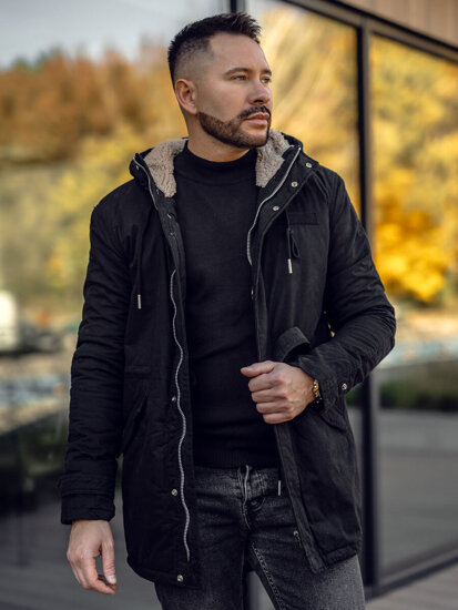 Chaqueta algodón de invierno parka para hombre negro Bolf EX838A