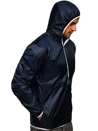 Chaqueta anorak deportiva de entretiempo con capucha para hombre azul oscuro BOLF 5061