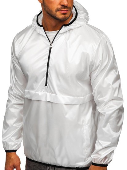 Chaqueta anorak deportiva de entretiempo con capucha para hombre blanco BOLF 5061