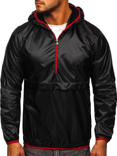 Chaqueta anorak deportiva de entretiempo con capucha para hombre negro BOLF 5061