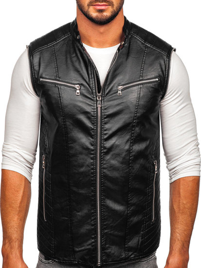 Chaqueta biker de cuero con mangas extraíbles para hombre negro Bolf 11Z8011