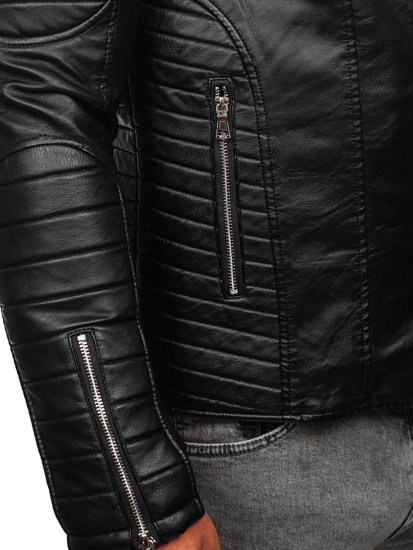 Chaqueta biker de cuero con mangas extraíbles para hombre negro Bolf 11Z8011