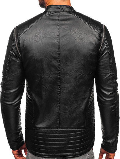 Chaqueta biker de cuero con mangas extraíbles para hombre negro Bolf 11Z8011