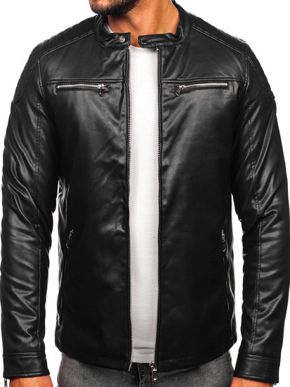 Chaqueta biker de cuero para hombre negro Bolf 11Z8001