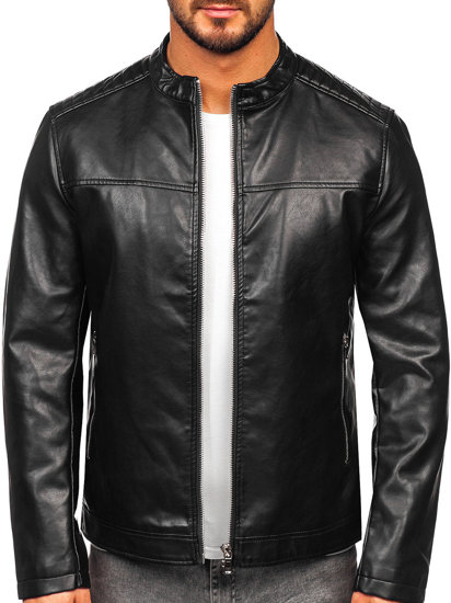 Chaqueta biker de cuero para hombre negro Bolf 11Z8019