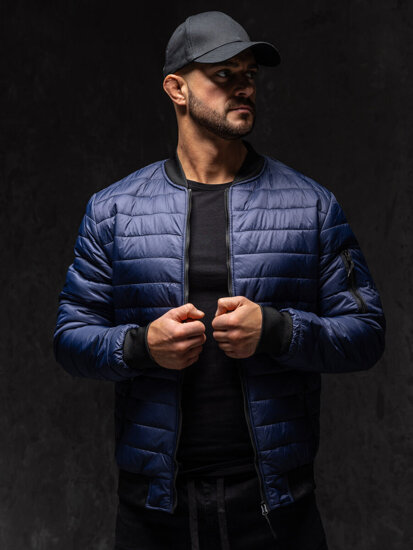 Chaqueta bomber acolchada de entretiempo para hombre azul oscuro Bolf MY-02A1