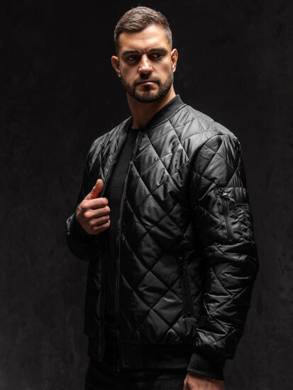 Chaqueta bomber acolchada de entretiempo para hombre negro Bolf MY-01A1