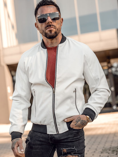 Chaqueta bomber de cuero para hombre Blanco Bolf 7110A2